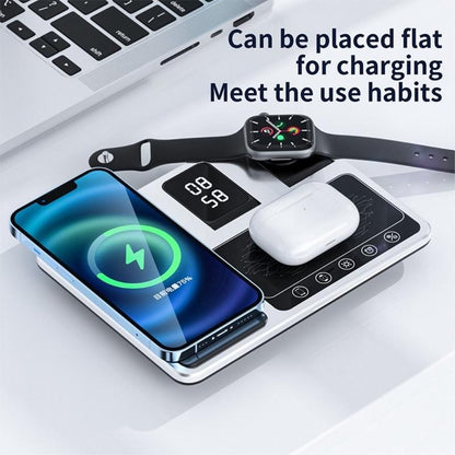 R11 Multifunctional 4-in-1 Wireless Charger – Folding Portable Charging Station with Digital Display and Time Function