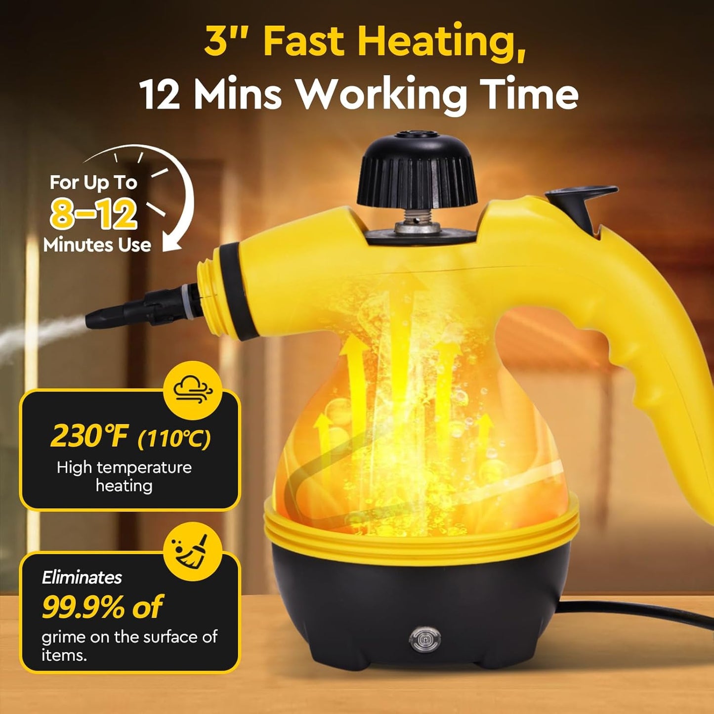 Powerful Pressurized Handheld Steam Cleaner - 9pc Kit for Multi-Surface Cleaning (Kitchen, Bathroom, Car, Windows, Grime