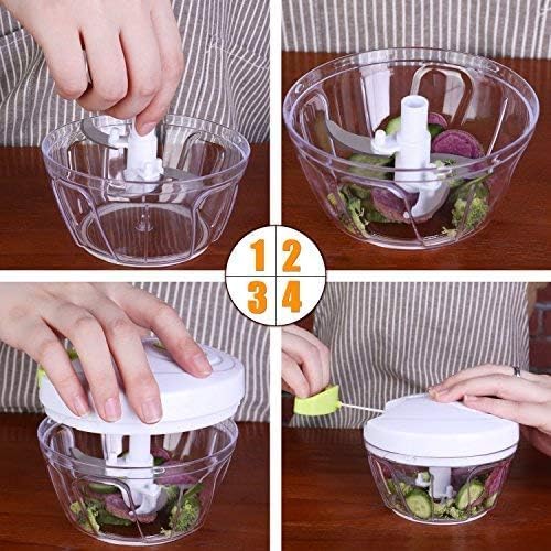 Easy Spin Cutter Hand Chopper | The Ultimate Onion, Garlic, and Vegetable Cutter | Effortless Manual Food Chopper for Quick and Easy Meal Prep