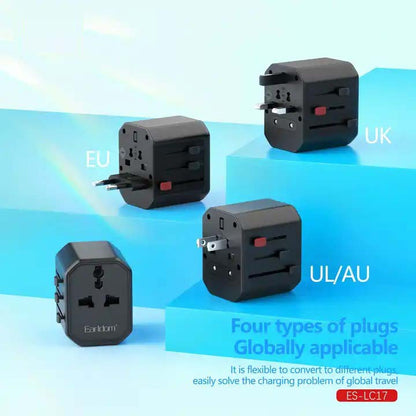 Universal Travel Adapter - All-in-One International Power Adapter with UK/US/AUS/EU Plugs & 4 USB Ports, Portable Outlet Charger Converter for Smartphones, Tablets, and More