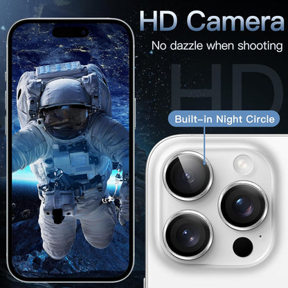 iPhone 16/17 Pro Max Camera Lens Protector - 3-Pack 9H Tempered Glass with  Alloy Ring, Anti-Scratch HD Cover (Silver Titanium)