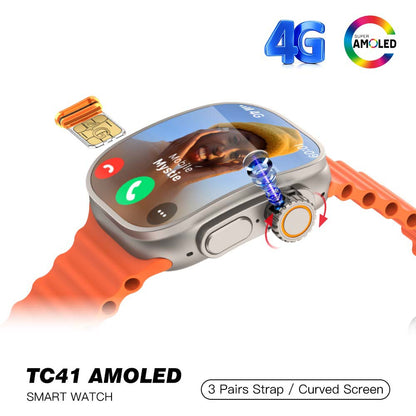 TC41 Curve Smartwatch - 2.01" AMOLED, GPT AI, Bluetooth Calls, Wireless Charging, IP68, Fitness Tracker (Orange)