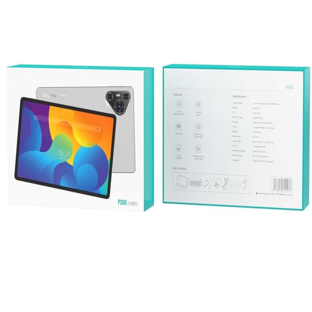 P200 11" Android 13 Tablet - 5G WiFi, Dual SIM, 8GB/512GB, 8000mAh, w/Keyboard & Mouse (Multi Colour)