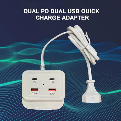 Intelligent USB Power Strip Plug with Dual PD & Dual USB Ports - 5.1A Multi-Port Fast Charging Power Supply | US/EU Plug, 4 USB Output Ports for Safe Charging | 100cm Wear-Resistant Extension Cable competible for iPhone, Android & Other Digital Devices