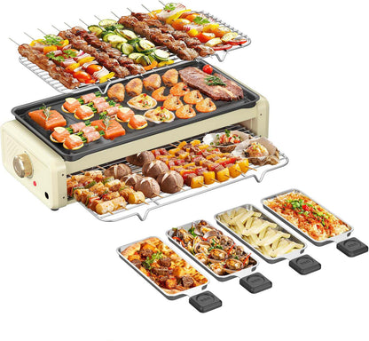 Electric Smokeless Grill - Nonstick Indoor Griddle Pan for Frying, Baking & Stewing, Adjustable Temp, Easy Clean, White