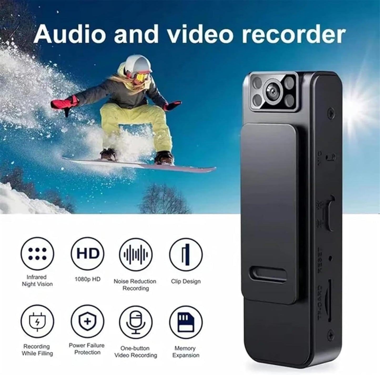 HD 1080p Noise Reduction Body Camera | Portable Body Worn Camera with Night Vision, WiFi, Audio/Video Recording, Back Clip, 180° Adjustable Angle