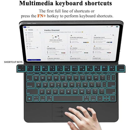 Keyboard Case Compatible with Samsung Galaxy Tab | Multi-Touch Trackpad, Pen Slot, Backlit Keys | Smart Arabic-English Keyboard with Magnetic Stand