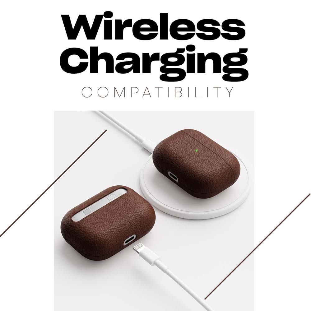 Leather Case for AirPods Pro – Handcrafted Fully-Wrapped Genuine Italian Leather with Pebble Grain Finish, Natural Brown, Premium Protection & Style