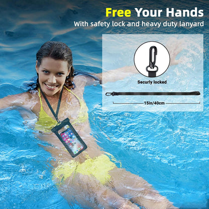 Waterproof Phone Pouch, IPX8 Waterproof Cell Phone Case for All Mobile Phones, Essential Dry Bag with Touchscreen-Friendly Design for Beach, Cruise, Swimming, and Outdoor Activities