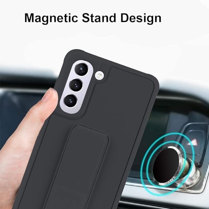 Slim Protective Case for Samsung Galaxy S21 to S24 Plus 5G (6.7 Inches) | Leather Hand Strap Holder & Kickstand | Black