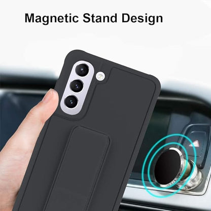 Slim Protective Case for Samsung Galaxy S21 to S24 Plus 5G (6.7 Inches) | Leather Hand Strap Holder & Kickstand | Black