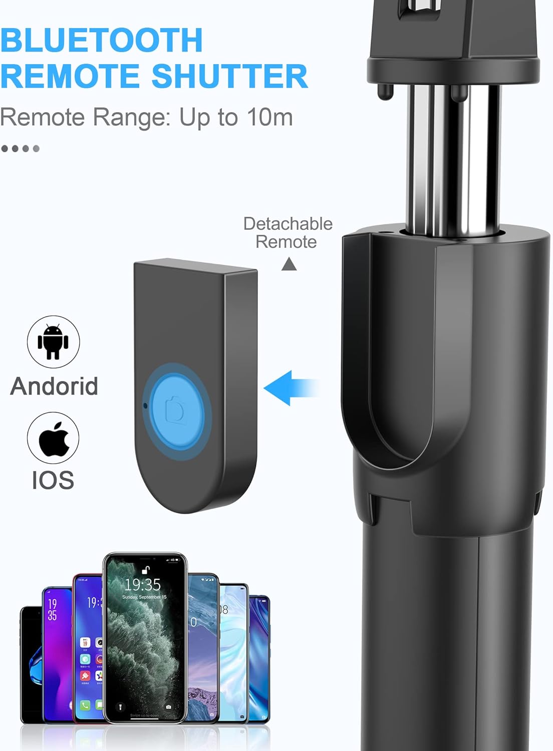 3-in-1 Bluetooth Selfie Stick Tripod Monopod with Remote Control, Telescopic Selfie Stick with Aluminum Alloy Material, Portable & Lightweight, Compatible with iPhone & Android Smartphones - Ideal for Travel, Parties, Weddings, and Group Photos