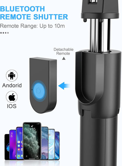 3-in-1 Bluetooth Selfie Stick Tripod Monopod with Remote Control, Telescopic Selfie Stick with Aluminum Alloy Material, Portable & Lightweight, Compatible with iPhone & Android Smartphones - Ideal for Travel, Parties, Weddings, and Group Photos