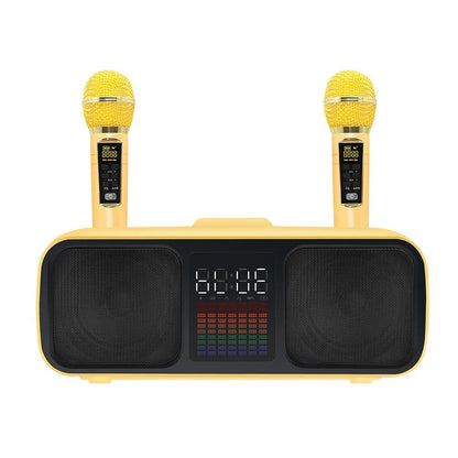 S39 Karaoke Speaker | Dual Horns, Wireless Dual Microphones | Mobile Entertainment & TV Karaoke All-In-One (Golden)