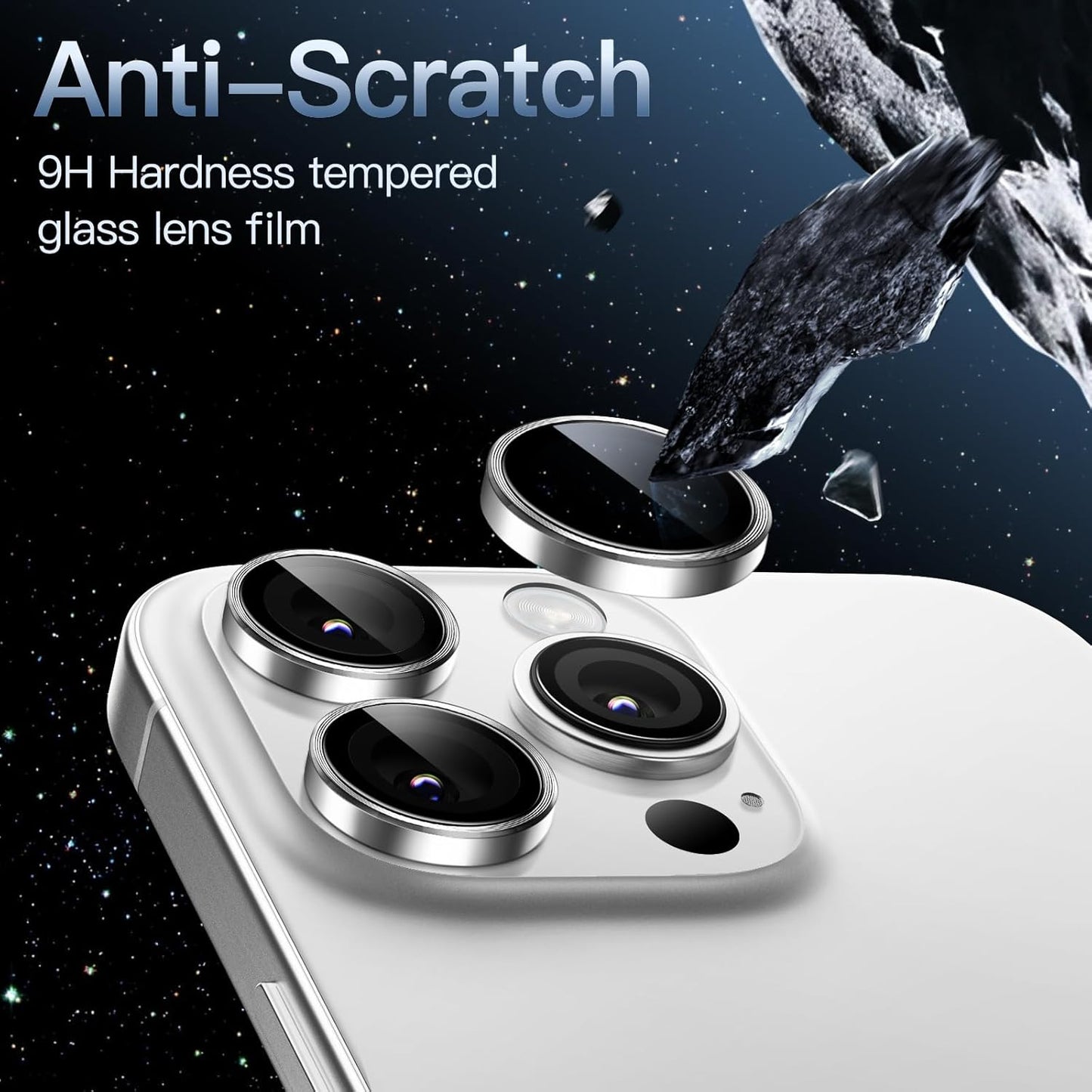 iPhone 16/17 Pro Max Camera Lens Protector - 3-Pack 9H Tempered Glass with  Alloy Ring, Anti-Scratch HD Cover (Silver Titanium)