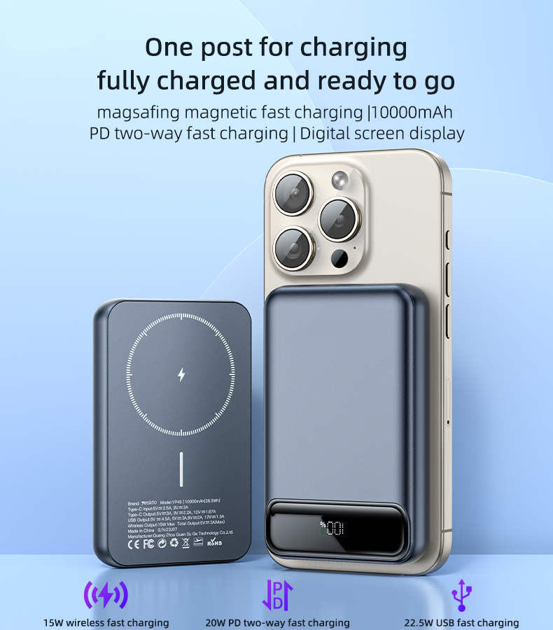 P50 20000mAh Power Bank – 15W Wireless Charging, Magnetic PD Two-Way Fast Charging with Digital Screen Display