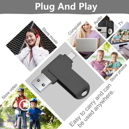 32GB USB-C Flash Drive - 170MB/s High-Speed Multi-Port Memory Stick for Android, Tablets, PCs & Phones (Black)