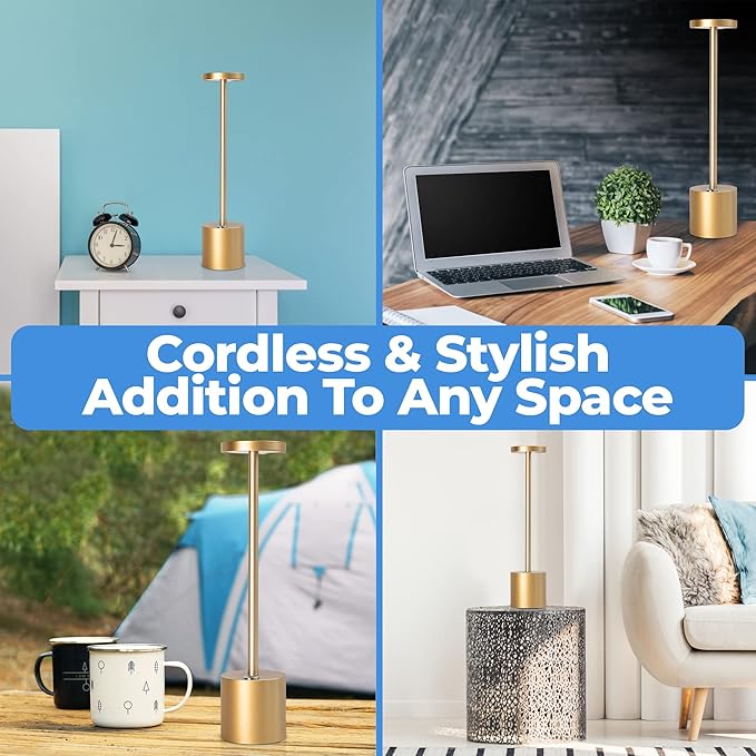 Cordless LED Table Lamp – Full Size Minimalist Design with Rechargeable Battery and 3-Level Dimming for Home, Office, and Nursery