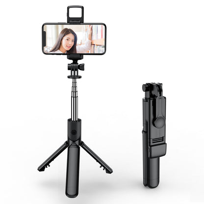 Selfie Stick Tripod with Wireless Remote & 360° Rotation, Mini Extendable Selfie Stick Stand Holder with LED Fill Light, Perfect Compitable for iPhone & Android Smartphones, Compact & Portable for Travel, Vlogging, and Live Streaming