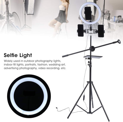 Ring Light Sound Card Tray with Live Microphone Stand | Adjustable Threaded Clamp Clip | Tripod Bracket Accessories with Mobile Phone Holder