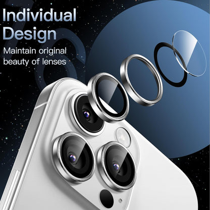 iPhone 16/17 Pro Max Camera Lens Protector - 3-Pack 9H Tempered Glass with  Alloy Ring, Anti-Scratch HD Cover (Silver Titanium)