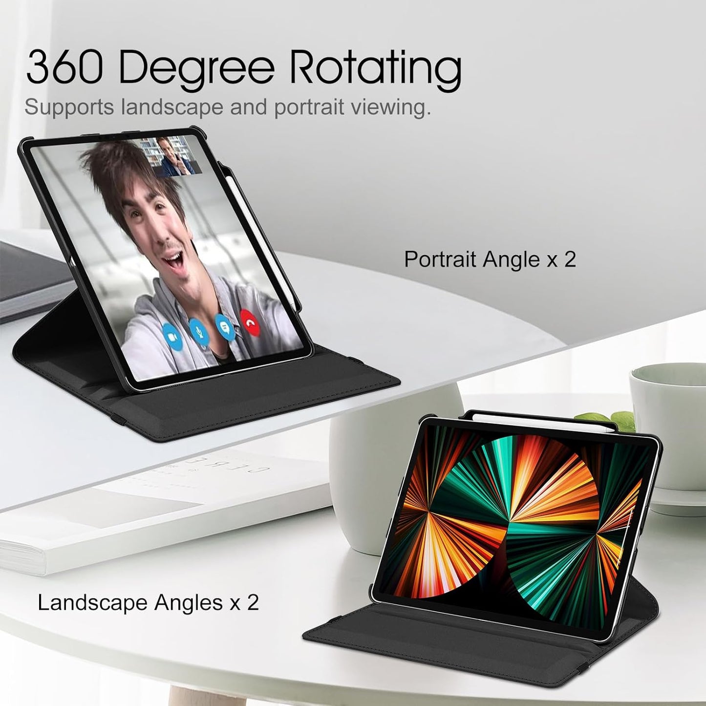 360° Rotating Case for iPad Pro 12.9" (2018-2022) - Auto Sleep/Wake Cover with Pencil Holder & Multi-Angle Stand ( Multi Colour)