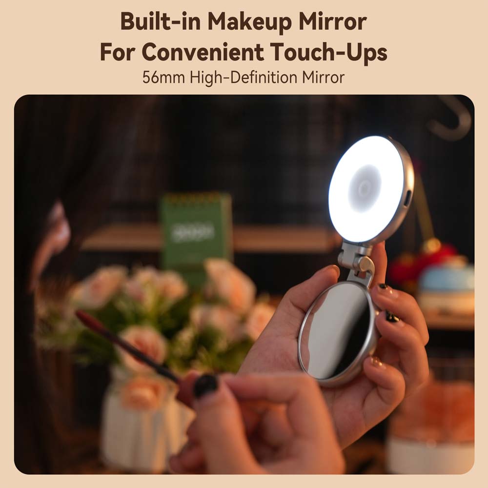C03 Magnetic Selfie Light CRI97 LED ring light with 360° rotation & mirror. For selfies, videos, TikTok & Zoom calls.