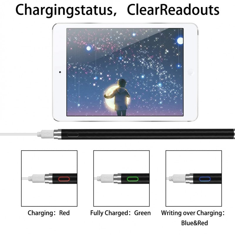 Digital Active Stylus Pen - Compatible with iPad, iPhone & Android, Palm Rejection, Precision Drawing & Writing (Black)