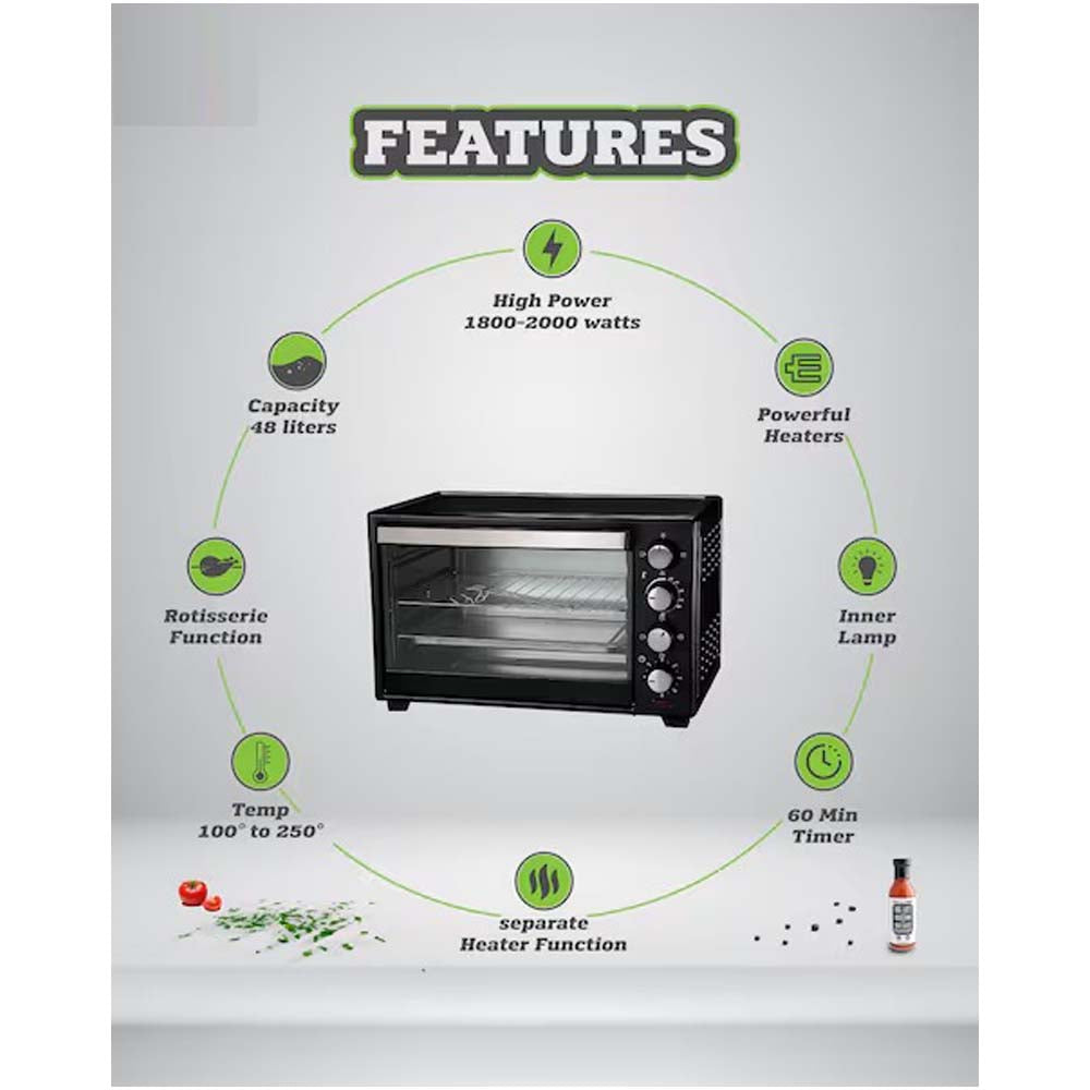 55L Electric Countertop Oven OE-1419 w/ Rotisserie & Convection - Auto Shut-Off, Stainless Steel Heating for Baking/Toasting/Broiling