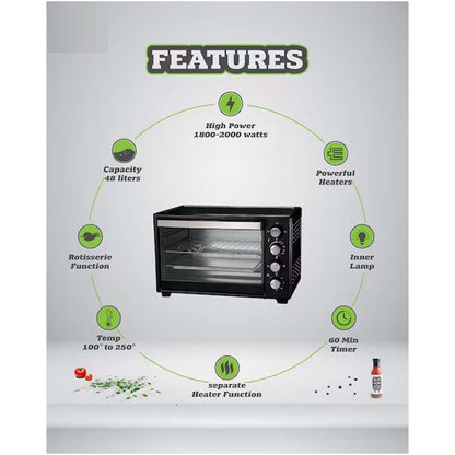 55L Electric Countertop Oven OE-1419 w/ Rotisserie & Convection - Auto Shut-Off, Stainless Steel Heating for Baking/Toasting/Broiling