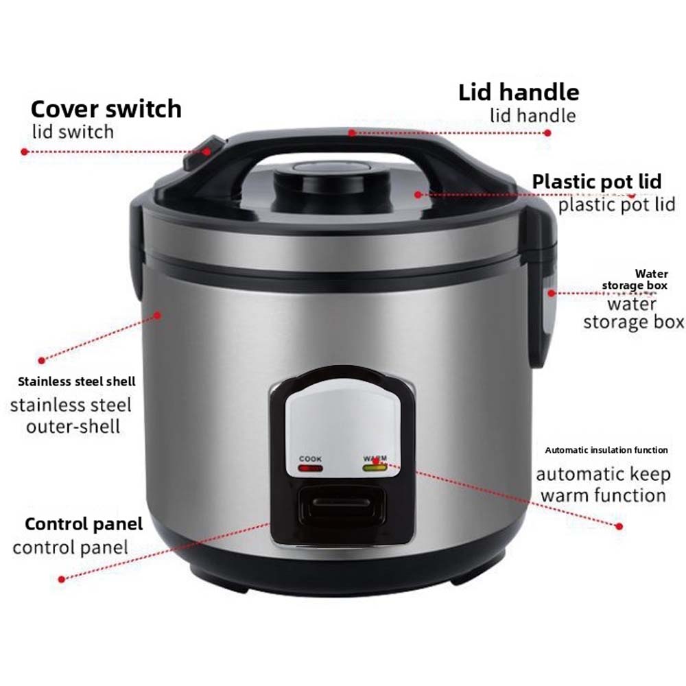 OE-400 2-Liter Mixed Rice Cooker. 2-in-1 rice cooker & steamer with non-stick pot, Cook/Warm functions. Silver & black.