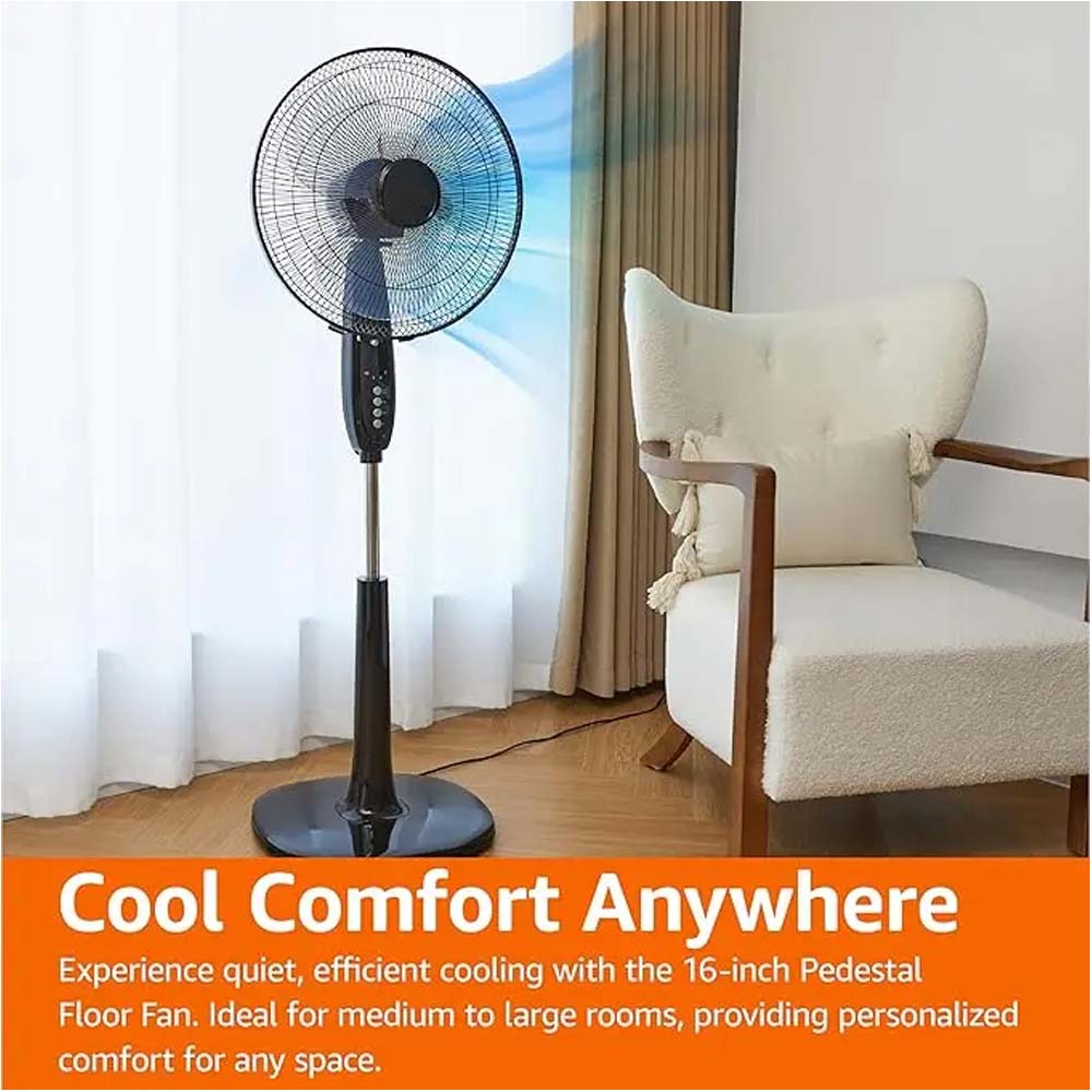 MSF-1672R 16" Luxury Stand Fan - Remote Control, 5-Speed, Silent Operation, Elegant Design for Home/Office (Multi-Colour)