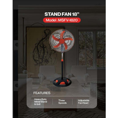 MSFV-1820 18" Luxury Stand Fan - 5-Speed Remote Control, Ultra-Quiet 25dB, Adjustable Height for Home/Office