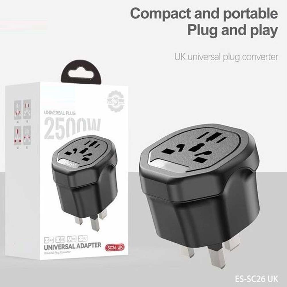 SC26 UK Universal Plug. Powerful and reliable 2500W capacity for high-demand electrical devices. Durable household plug.
