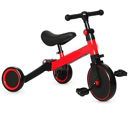 3-in-1 Kids Tricycle Toddler Bike | 3-Wheel Kids Trike for Boys & Girls with Adjustable Seat, Handlebar, and Removable Pedals (Red)