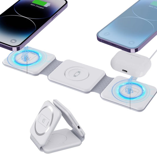 Foldable Magnet Wireless Charger | 3-in-1 Charging Bracket Stand | Compatible with iPhone, Android Phones, Watches, and AirPods