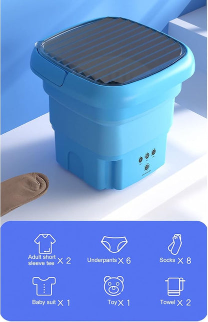 Portable Washing Machine | Mini Foldable Bucket Washer & Dryer Combo | Small Washer with Soft Spin Dry & Drainage Pipe for Underwear, Socks, Baby Clothes, Apartment, Dorm, Laundry (Blue)