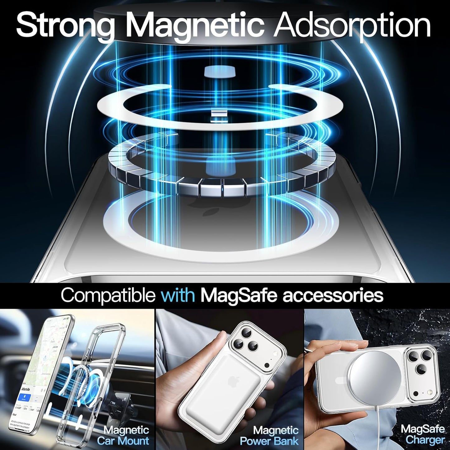 Magnetic Case for iPhone 17 Pro 6.3" - MagSafe Compatible, Shockproof Clear Bumper Cover, Anti-Scratch Back Protection