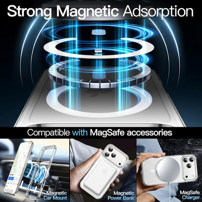 Magnetic Case for iPhone 17 Pro 6.3" - MagSafe Compatible, Shockproof Clear Bumper Cover, Anti-Scratch Back Protection