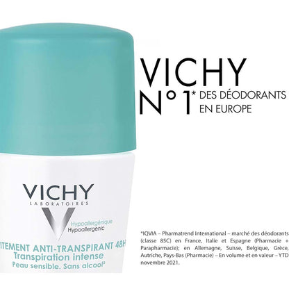 Vichy 48H Anti-Perspirant Deodorant - Intensive Treatment for Long-Lasting Protection & Freshness, 50ml