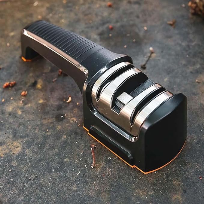 Compact Pull-Through Kitchen Knife Sharpener | Ideal for Chef, Scissors, Paring, & Serrated Knives | Efficient Blade Sharpening Tool for Home Kitchens