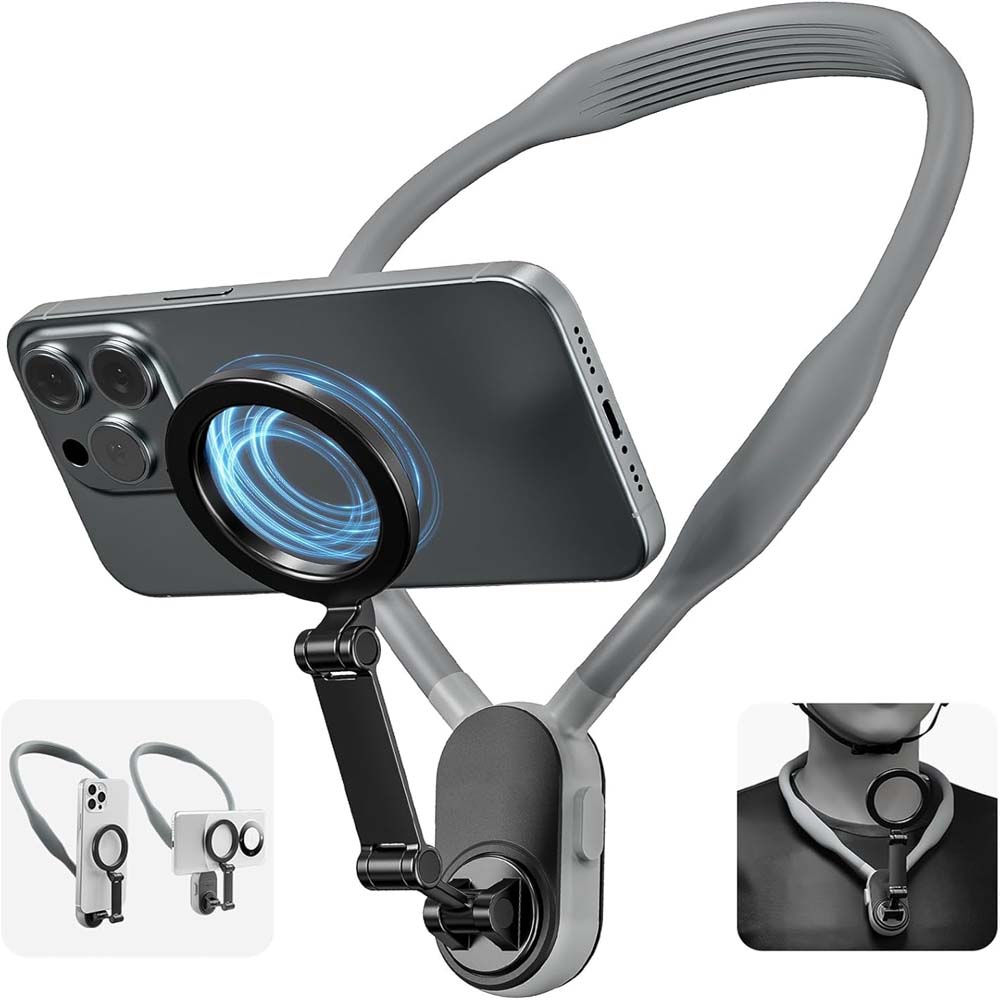 Magnetic Neck Mount - Hands-Free POV/Vlog Phone Holder, Multi-Angle, Compatible with iPhone & Android, Silicone Lazy Bracket