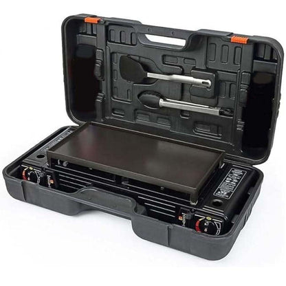 Portable Double Burner Card Stove. Windproof butane camp stove with 3-second ignition for fast outdoor cooking. Compact design.