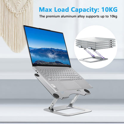 Adjustable Aluminum Laptop Stand - Ergonomic Foldable Riser for Desk, Notebook Computer Holder with Ventilation, Silver