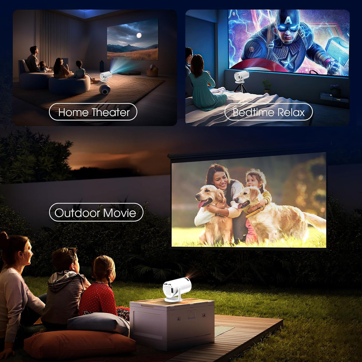 Mini Projector 2024 | Upgraded 1080P Native 4K Support | Portable Projector with Dual Control | WiFi 6, BT5.2, 180° Keystone