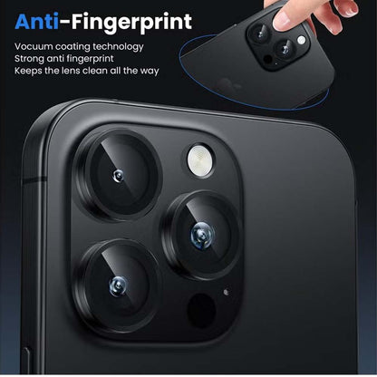 iPhone 14 Pro Max/15 Pro Camera Lens Protector - 3-Pack 9H Tempered Glass with Aluminum Alloy Ring (Black )