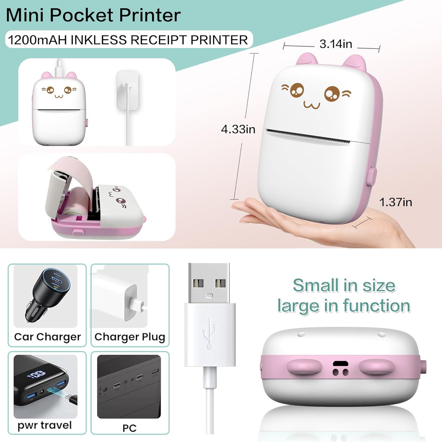 Portable Mini Sticker Printer. Inkless Bluetooth thermal printer for photos, memos & diary. iOS/Android compatible. Print on-the-go.