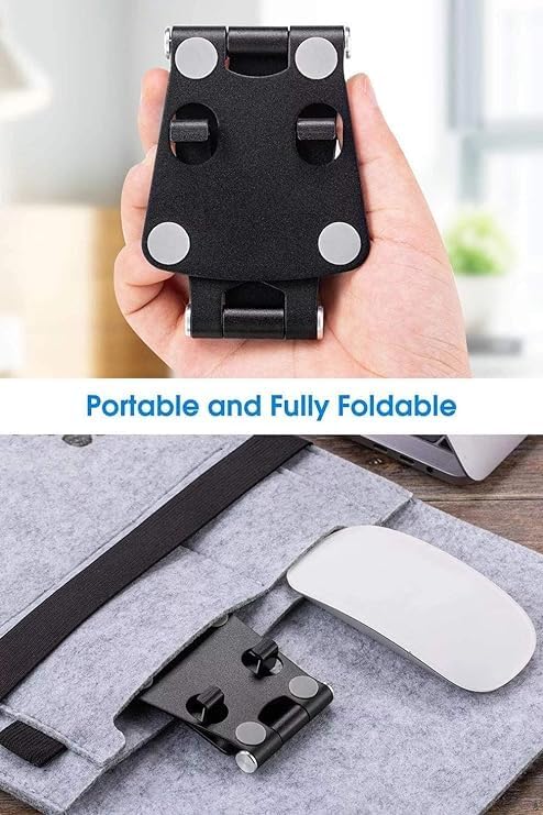 Fully Foldable Adjustable Cell Phone Stand | Desktop Phone Holder Cradle Dock for iPhone, iPad, Nintendo Switch, and Tablets (7-10") | Black