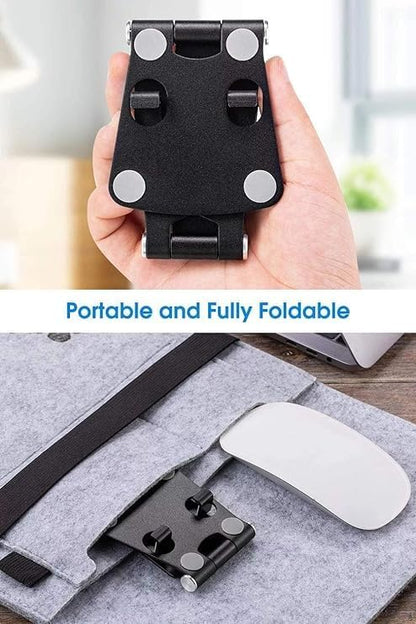 Fully Foldable Adjustable Cell Phone Stand | Desktop Phone Holder Cradle Dock for iPhone, iPad, Nintendo Switch, and Tablets (7-10") | Black