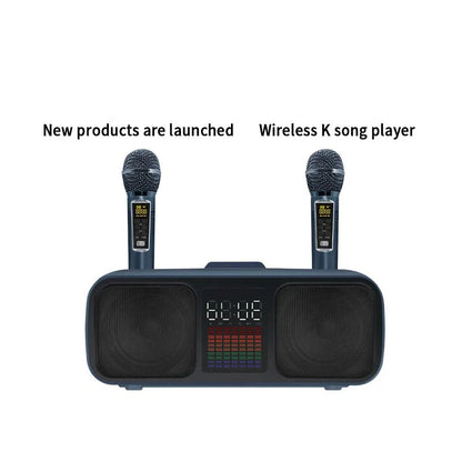 S39 Karaoke Speaker | Dual Horns, Wireless Dual Microphones | Mobile Entertainment & TV Karaoke All-In-One (Grey)